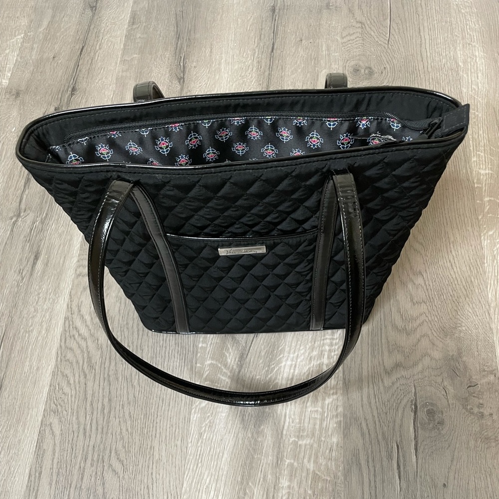 Vera Bradley Black Quilted Tote Bag EUC